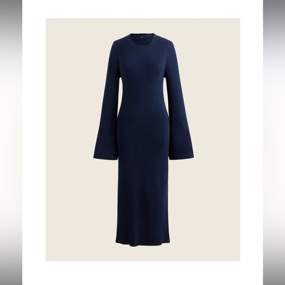 J.Crew Navy Blue Knit Ribbed Bell Sleeve Sweater Midi Dress Size Small NWT